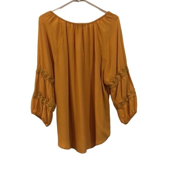 Adrienne Vittadini 2X rayon blend sunshine Yellow Peasant Poofy Sleeve Bohemian - Picture 9 of 16